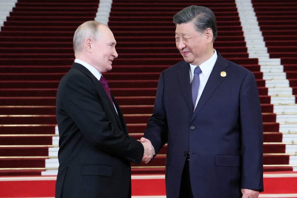 Russian President Vladimir Putin is welcomed by Chinese President Xi Jinping during a ceremony at the Belt and Road Forum in Beijing on October 17, 2023. Photo: via Reuters