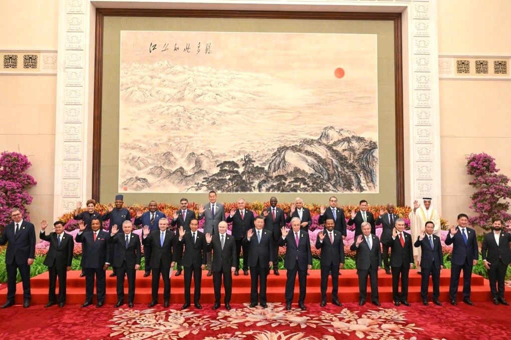Heads of delegations pose for a group photo during the Third Belt and Road Forum for International Cooperation. Photo: Kremlin/dpa