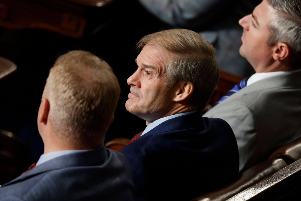 US congressman Jim Jordan listens as the House of Representatives holds its second round of voting for a new speaker in Washington on Wednesday. Photo: AFP