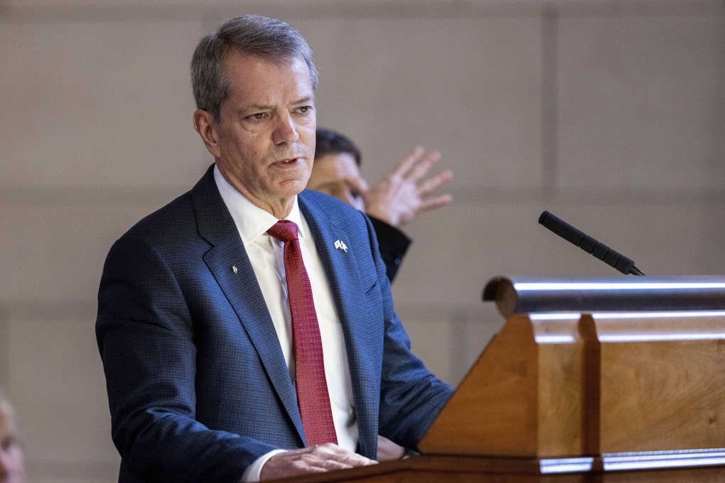 Nebraska Governor Jim Pillen speaks at the the state capitol in Lincoln. Photo: Omaha World-Herald via AP