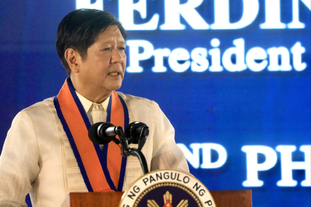 Filipino President Ferdinand Marcos Jnr speaks during the Philippine Coast Guard founding anniversary in Manila. Marcos said the public should not misinterpret the suspension as “a judgment of the rightness or wrongness of the Maharlika fund”. Photo:  EPA-EFE
