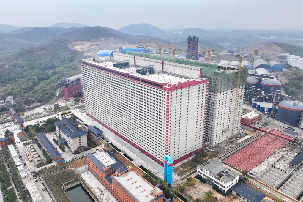 These two high-rise buildings in Ezhou, Hubei province, will be able to produce 1.2 million fully grown pigs a year when fully operational. Photo: Xinhua