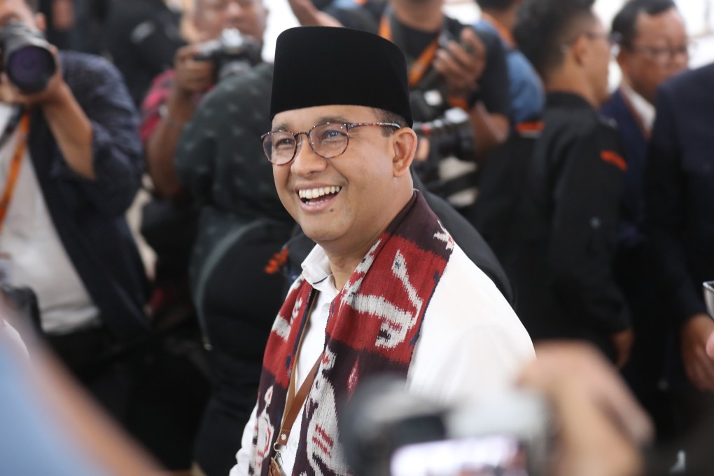 Indonesian presidential candidate Anies Baswedan registers for his candidacy at the election commission in Jakarta on Thursday. Photo: EPA-EFE