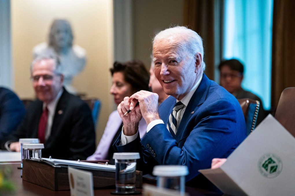 US President Joe Biden attends a meeting at the White House on Friday. Photo: Bloomberg