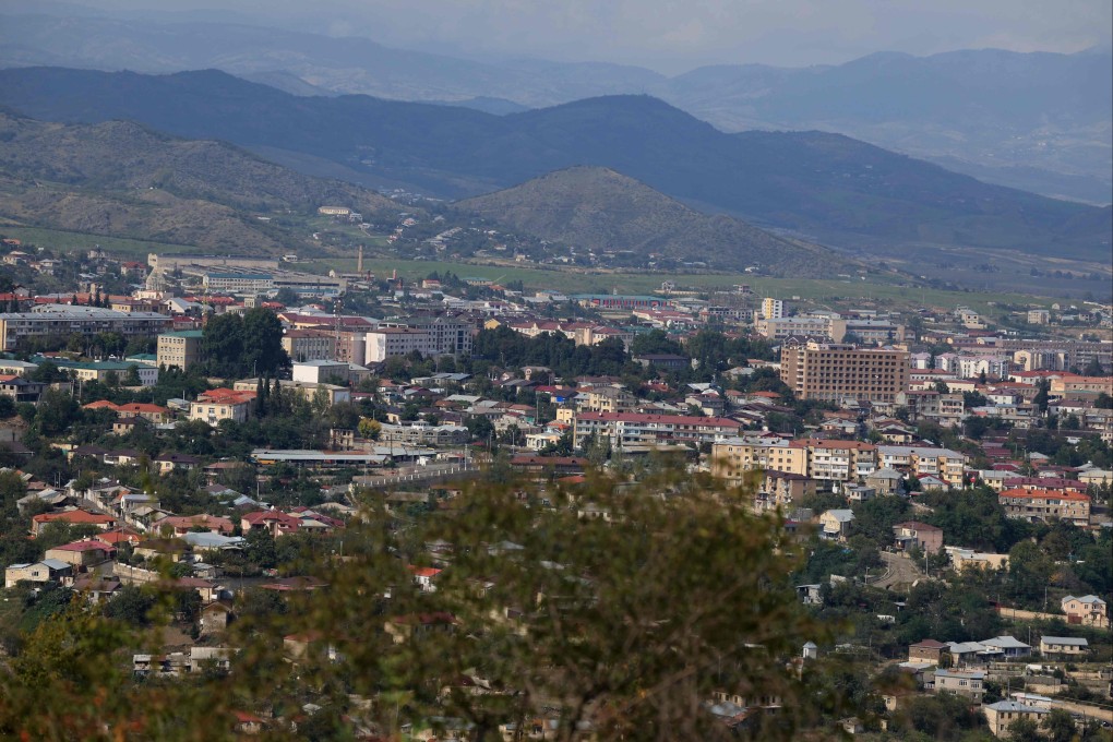 The city of Stepanakert, in Azerbaijan’s controlled region of Nagorno-Karabakh, on October 2. Photo: AFP