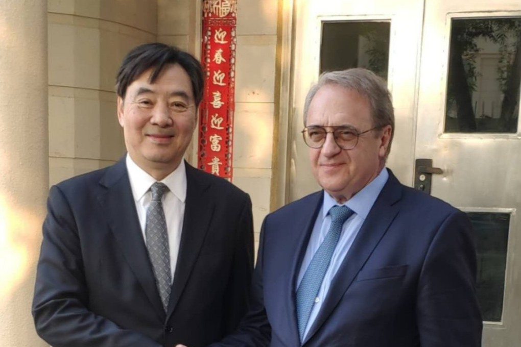 Zhai Jun (left), China’s Middle East envoy, meets Russia’s point man for the region, Mikhail Bogdanov, in Qatar on Friday. Zhai has called on “all relevant parties to keep calm and exercise restraint”. Photo: Handout