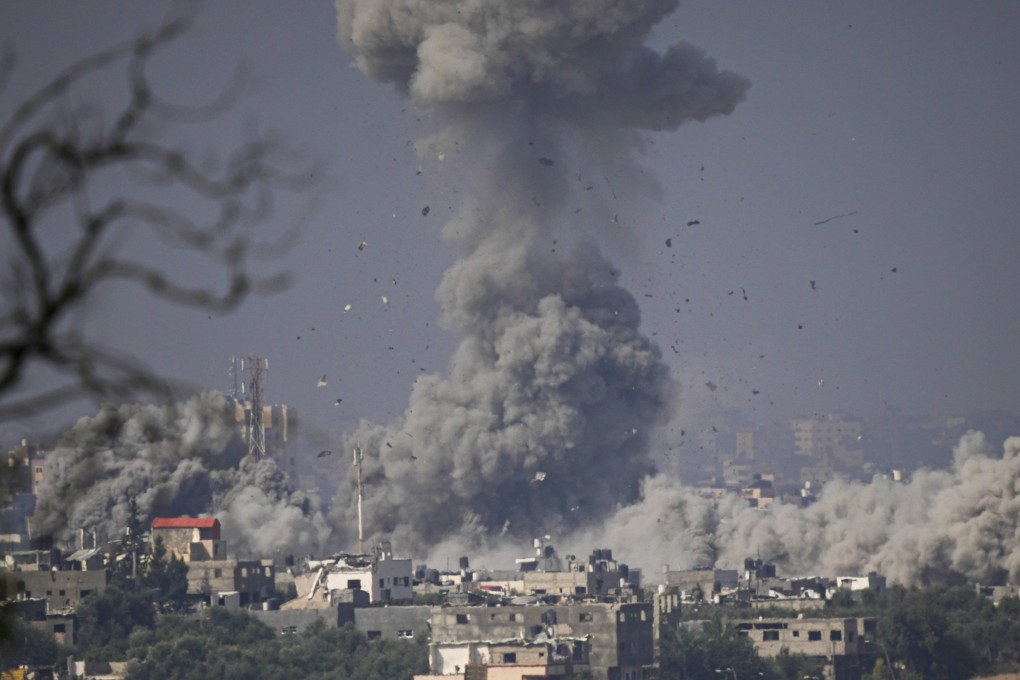 Smoke rises following an Israeli airstrike in the Gaza Strip, as seen from southern Israel, Monday, Oct. 23, 2023. (AP Photo/Ariel Schalit)