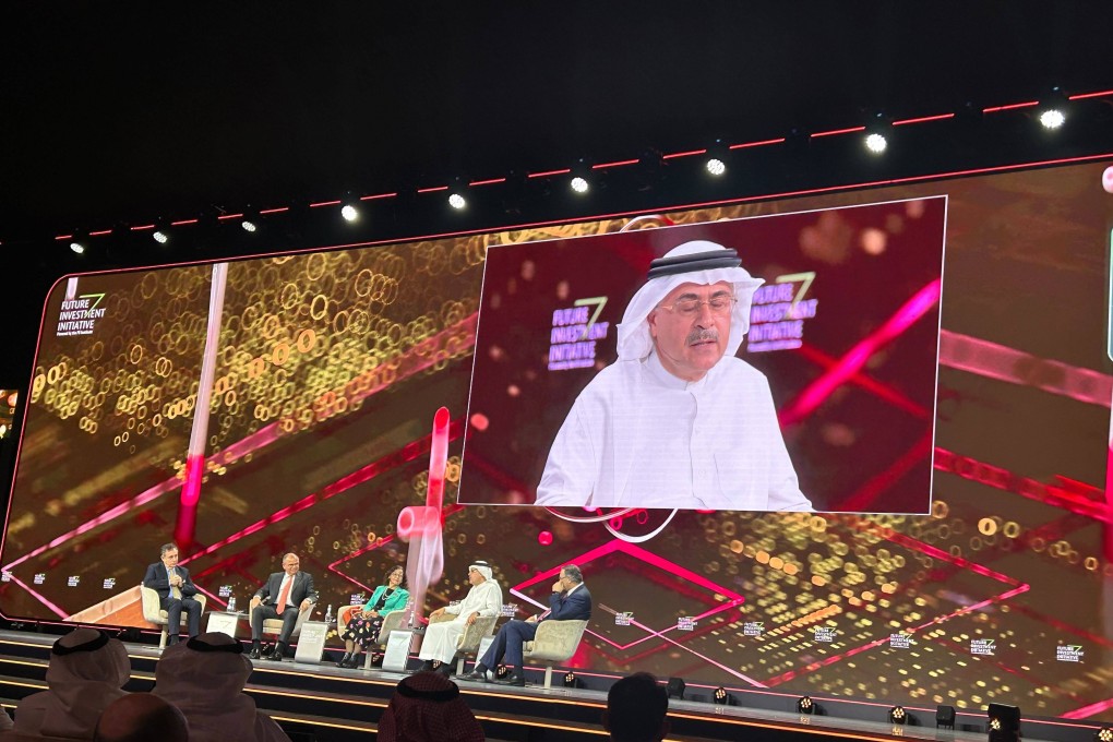 Aramco’s Nasser (second right), speaking at a panel discussion about “changing the global energy equation” at the FII New Compass conference on October 24, 2023. Photo: Kandy Wong