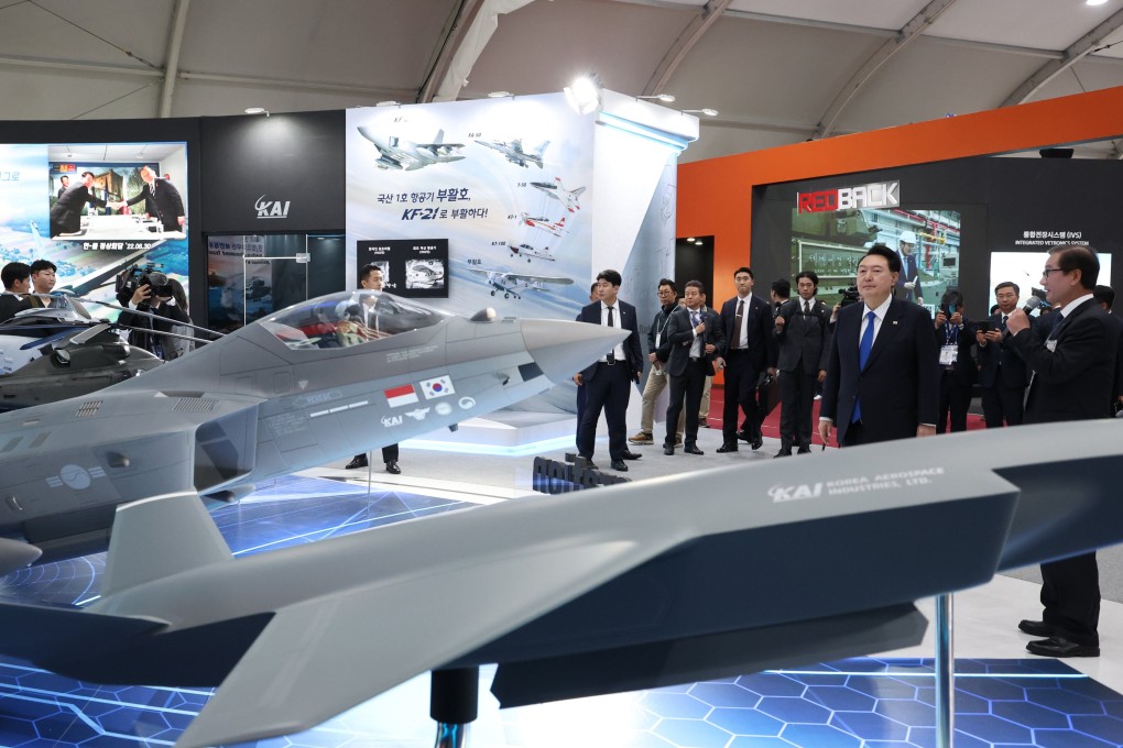 South Korean President Yoon Suk-yeol attends the Seoul International Aerospace & Defense Exhibition 2023 at the Seoul Air Base in Seongnam. Photo: EPA-EFE