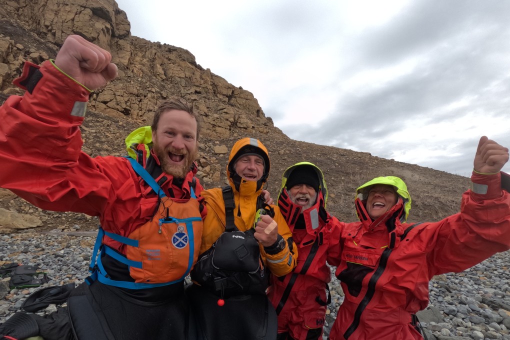 (From left) Mark Agnew and Americans West Hansen, Jeff Wueste and Eileen Visser are the first people to kayak the entire Northwest Passage. Photo: West Hansen
