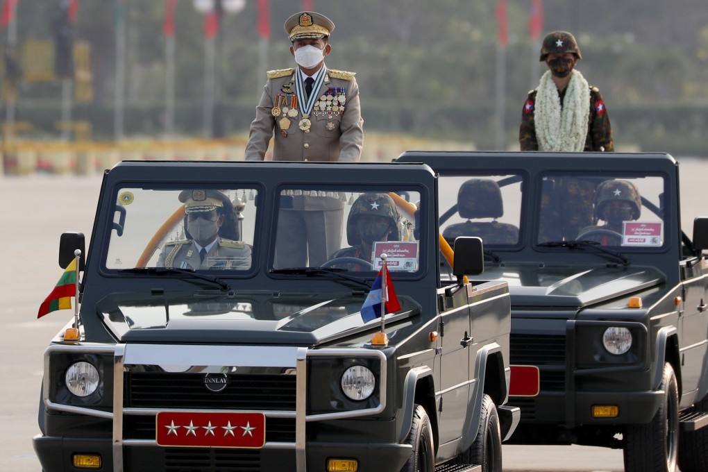 Myanmar military Commander-in-Chief Senior General Min Aung Hlaing at a parade to mark Armed Forces Day in Naypyidaw, Myanmar last year. Photo: EPA-EFE