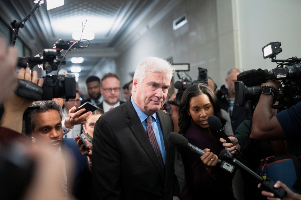 US House Majority Whip Tom Emmer leaves a House Republican meeting to discuss possible new candidates to lead them as speaker in Washington on Monday. Photo: Reuters