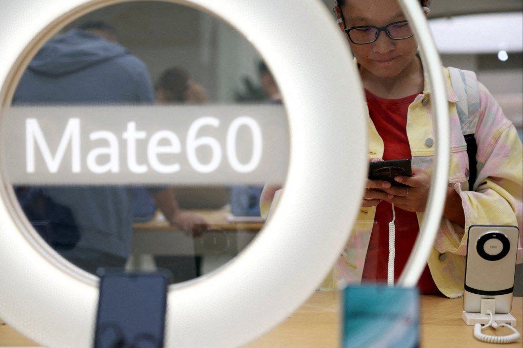 Huawei Technologies’ Mate 60 series smartphones displayed at the company’s flagship store in Beijing. Photo: Reuters
