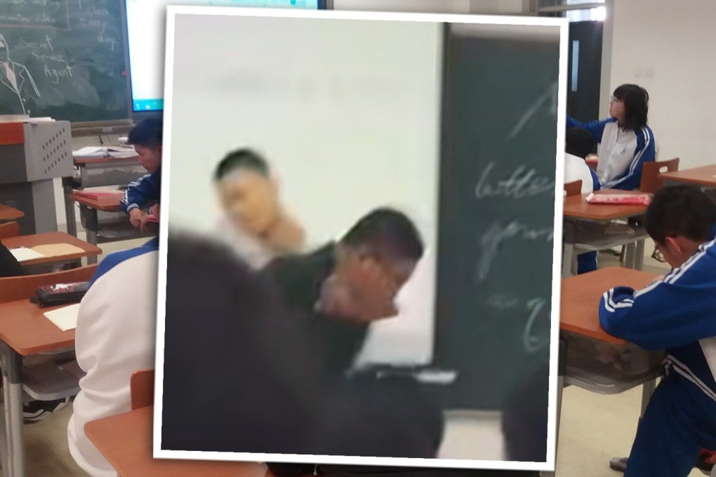 Mainland social media has been shocked by a viral video which shows an angry student attacking a teacher who confiscated his mobile phone. Photo: SCMP composite/Shutterstock/Douyin