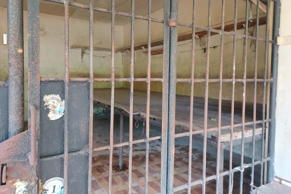 One of two metal cages at 
Terbit Rencana Perangin Angin’s drug-treatment facility, in Langkat, North Sumatra, Indonesia. Many have criticised the facility as squalid and abusive, a site where torture and forced sodomy were carried out and which was used to supply slave labour. Photo: Aisyah Llewellyn