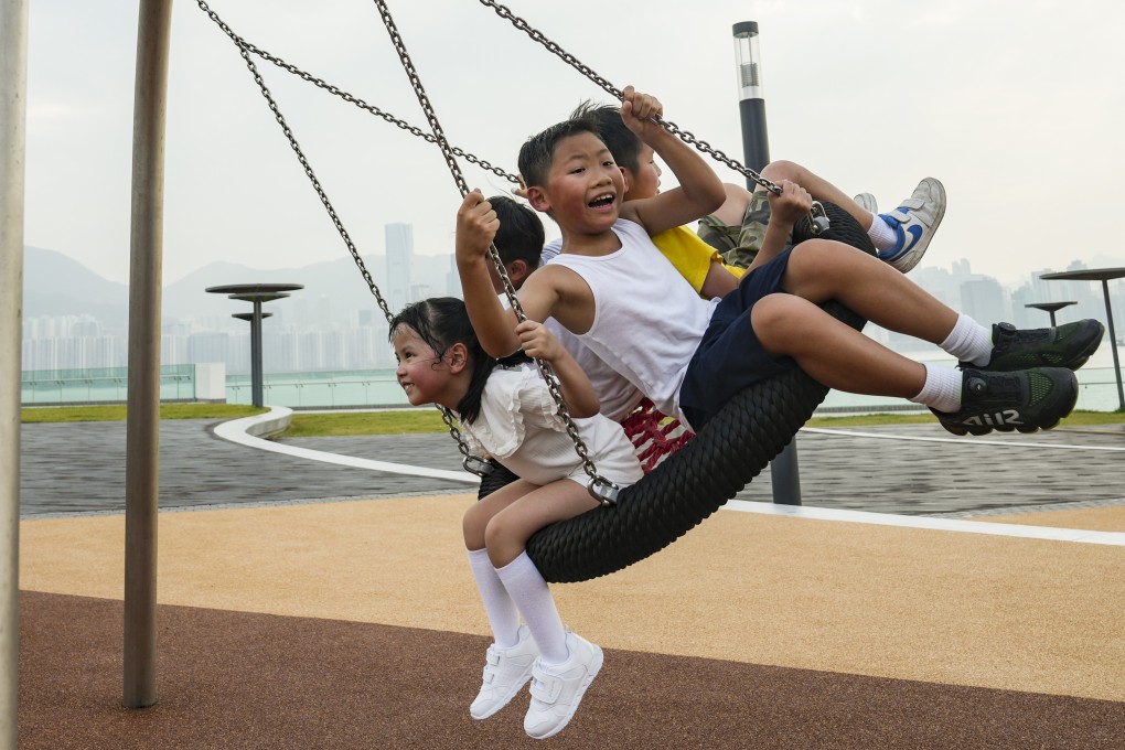 Children enjoy the Cha Kwo Ling Promenade in Hong Kong on September 4. Photo: Sam Tsang