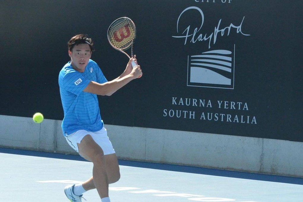 Coleman Wong returns the ball in his semi-final at the Playford ATP Challenger. Photo: Instagram/@coleman_wong