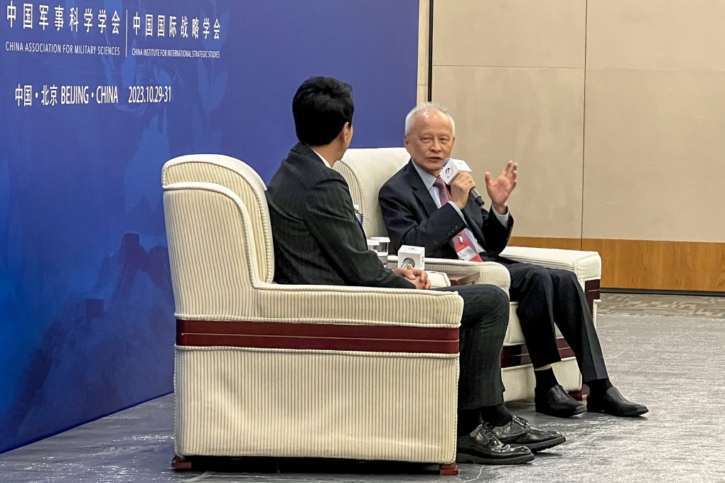 China’s former ambassador to the US Cui Tiankai addresses the Xiangshan forum in Beijing on Sunday. Photo: Minnie Chan
