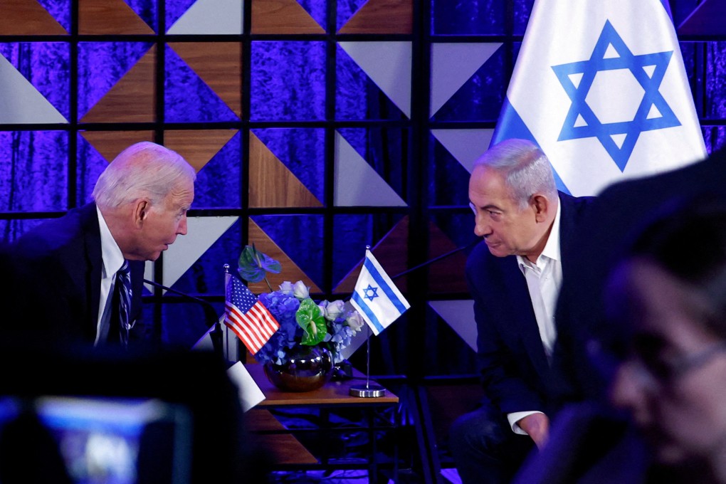US President Joe Biden, left, and Israeli Prime Minister Benjamin Netanyahu in Tel Aviv, Israel on October 18. Photo: Reuters