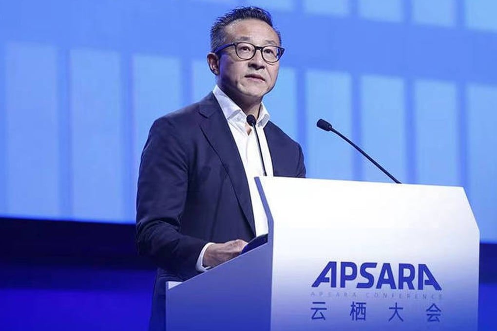 Alibaba Group Holding co-founder Joe Tsai delivers his first public speech as the e-commerce giant’s new chairman at the opening of the annual Apsara Conference in Hangzhou, capital of eastern Zhejiang province, on October 31, 2023. Photo: Weibo