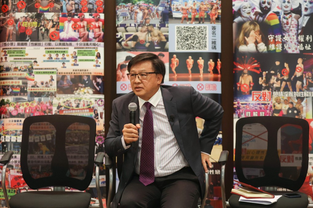 Lawmaker Junius Ho attends a press conference in the Legislative Council building on Wednesday calling for a ban on the Gay Games. Photo: Edmond So