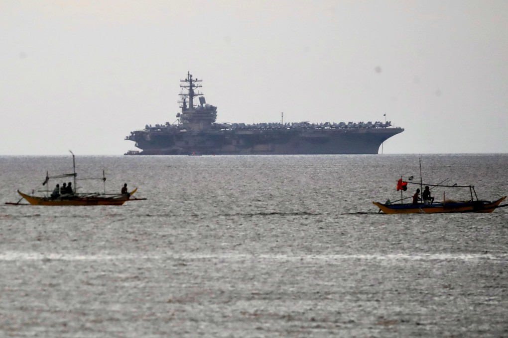 The USS Ronald Reagan, a nuclear-powered aircraft carrier, is docked in Manila Bay, Philippines, after conducting operations in the South China Sea amid tensions between the Chinese and Philippine coastguards. Photo: EPA-EFE
