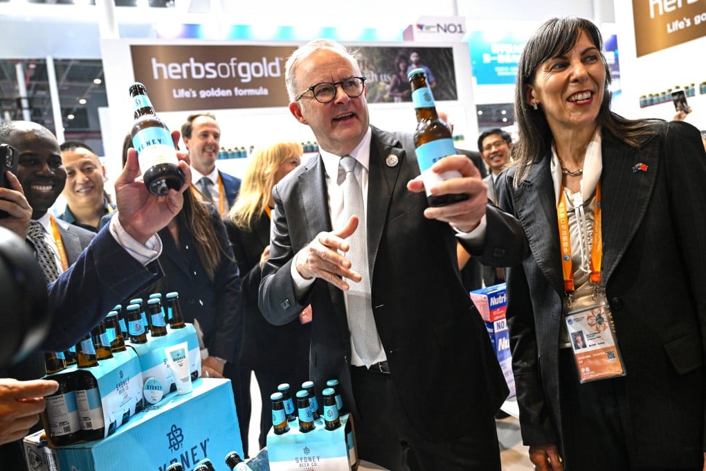 Prime Minister Anthony Albanese visits the Australian pavilion at the China International Import Expo, in Shanghai on Sunday. Photo: EPA-EFE