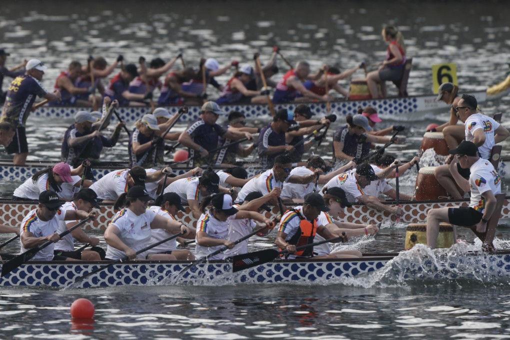 Dragon boat teams  battle it out on the Shing Mun River. Photo: Jonathan Wong