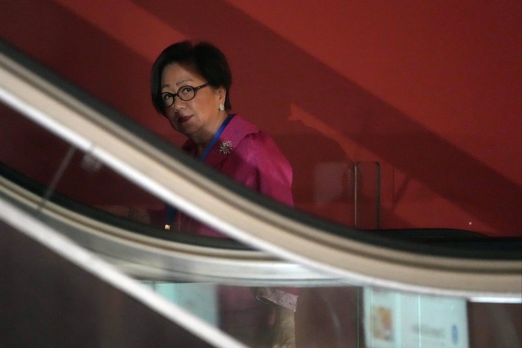 HKEX chairwoman Laura Cha arrives for the welcome dinner of the Global Financial Leaders’ Investment Summit at Hong Kong Palace Museum on Monday. Photo: Sam Tsang