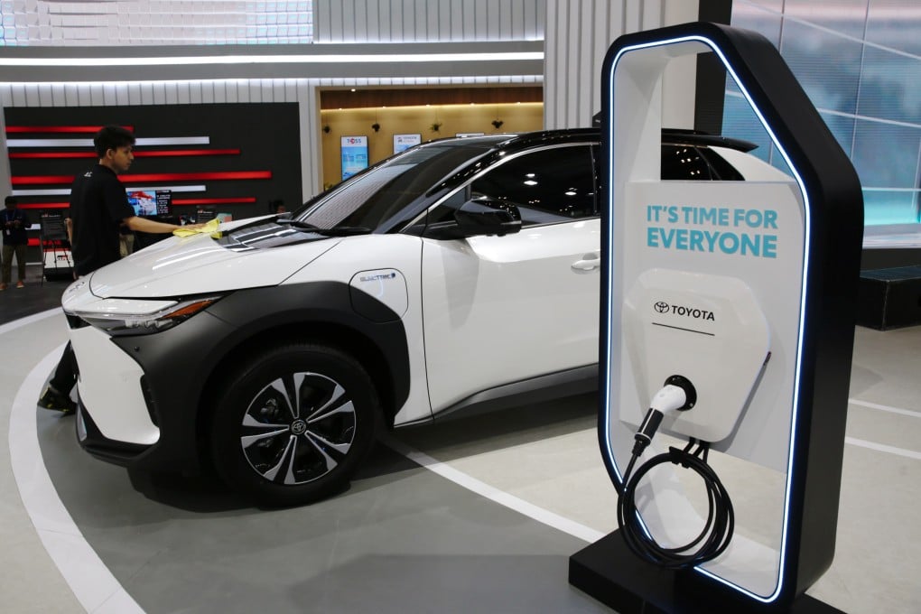 A Toyota electric car at the 2023 Jakarta car show in Tangerang, Indonesia. Photo: EPA-EFE