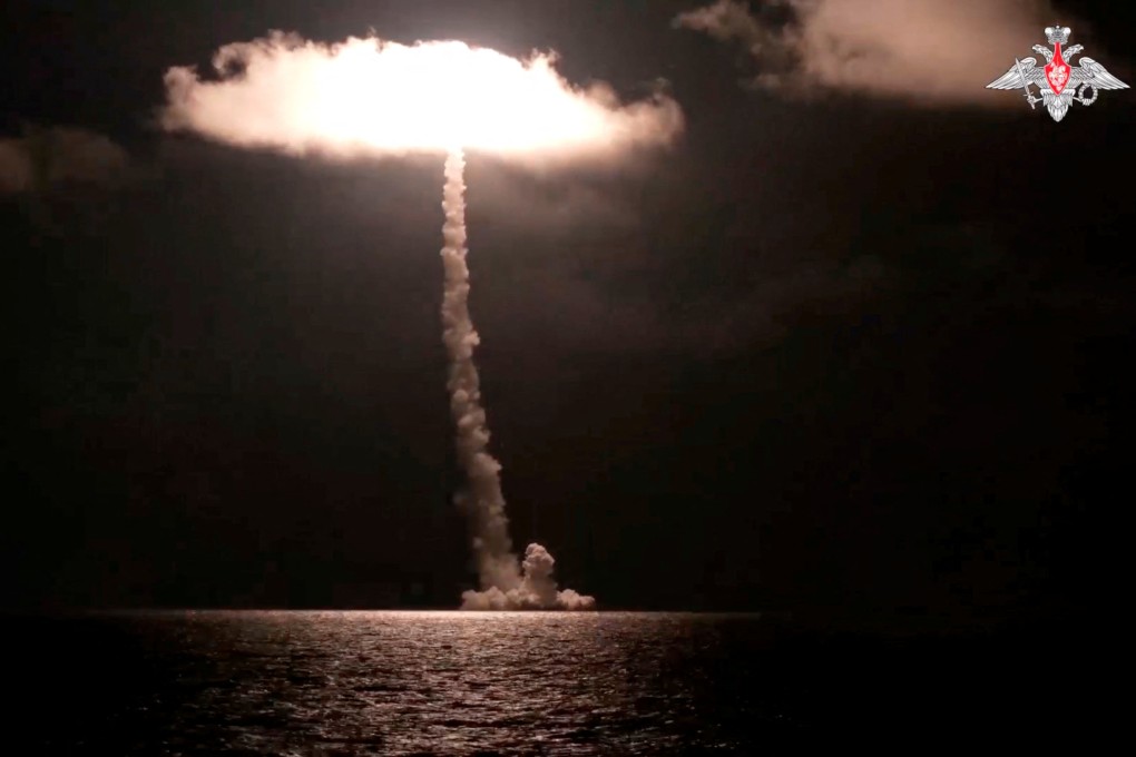 Russia’s new nuclear-powered submarine Imperator Alexander III test launches the Bulava ballistic missile, designed to carry nuclear warheads, from the White Sea, in this image taken from video released on Sunday. Photo: Russian Defence Ministry / Handout via Reuters