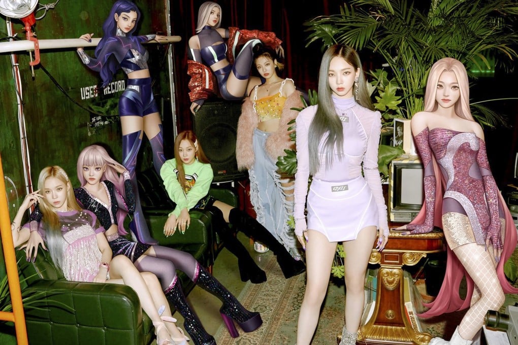 The human members of K-pop girl group Aespa and their digital avatars. Some believe the use of AI in K-pop could “bring chaos to the music industry”. Photo: Facebook/aespa