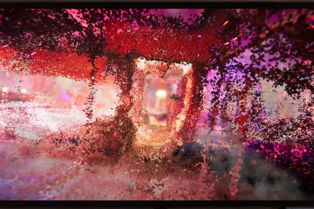 “What is it like to be a (virtual) bat? Phase II – Point Cloud Visualization” (2022) by Zheng Mahler is a 4K cloud point animation with thermal videos and ultrasonic field recordings. The animation forms part of the Hong Kong-based artist duo’s new exhibition at PHD Group. Photo: Felix SC Wong