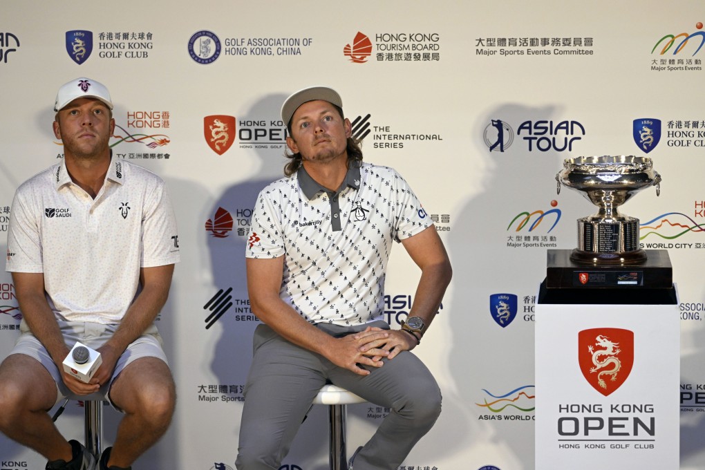 Talor Gooch (left) of the US and Cameron Smith of Australia during a press conference at the M+ Museum ahead of the Hong Kong Open. Photos: Paul Lakatos/Asian Tour.