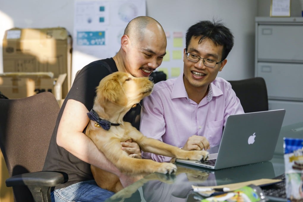 OneDegree co-founders Alex Leung Te-yuan (left), who serves as chief insurance officer, and Alvin Kwock Yin-lun, the firm’s chief executive, at the company’s office in Kwun Tong. Photo: SCMP