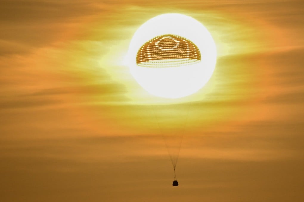 The return capsule, carrying three astronauts from China’s Shenzhou-16 spacecraft, is about to touch down at the Dongfeng site in Inner Mongolia on October 31. China has opened up the recruitment of taikonauts to Hong Kong, and the city’s emerging space sector has much to offer. Photo: EPA-EFE/Xinhua