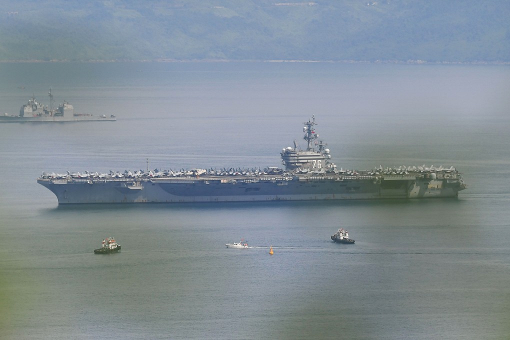 The USS Ronald Reagan, a US Navy Nimitz-class nuclear-powered aircraft carrier, pulls into port in Da Nang, Vietnam, in June. Photo: AFP