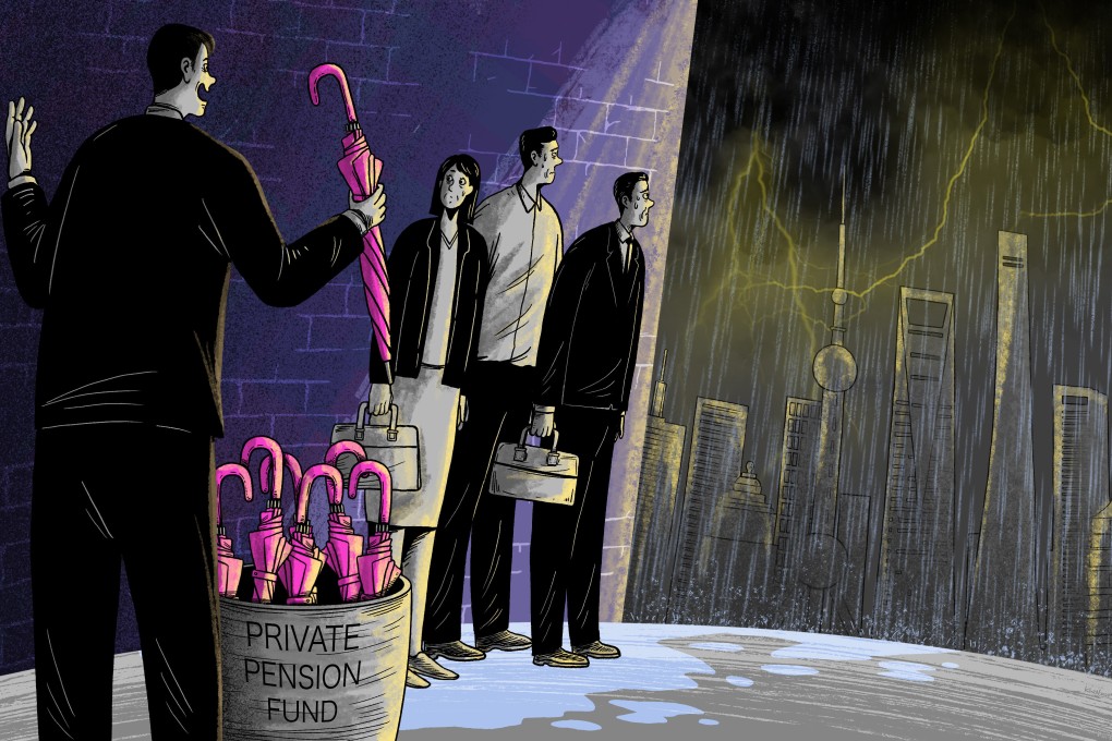 China is trying to recruit people to sign up for its private pension fund, but so far most eligible citizens have been reluctant. Illustration: Lau Ka-kuen