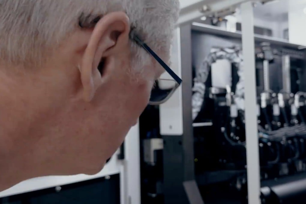 Apple chief executive Tim Cook seen on his tour of supplier Luxshare Precision Industry Co's factory in eastern Zhejiang province on October 18, 2023. Photo: Weibo