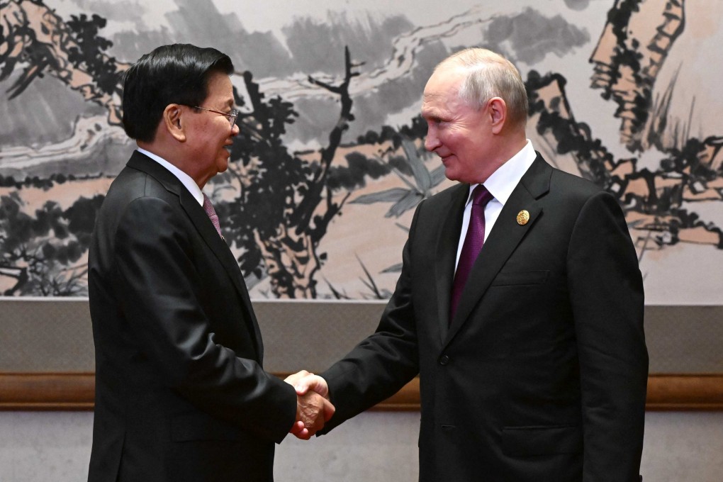 Russia’s President Vladimir Putin meets his Lao counterpart Thongloun Sisoulith on the sidelines of the Third Belt and Road Forum in Beijing on October 17. Photo: AFP