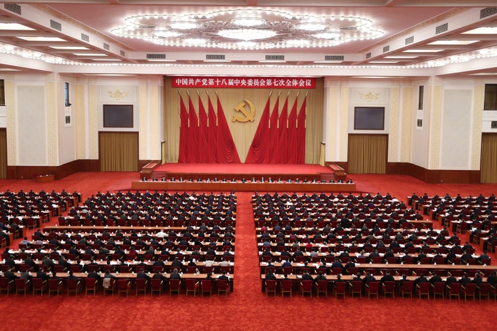 The seventh plenum of the 18th Central Committee taking place in October 2017, shortly before that year’s party congress. Photo: Xinhua