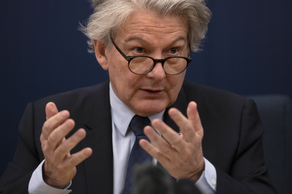 European Union Commissioner for Internal Market Thierry Breton speaks during a media briefing in Beijing on Friday. Photo: EPA-EFE