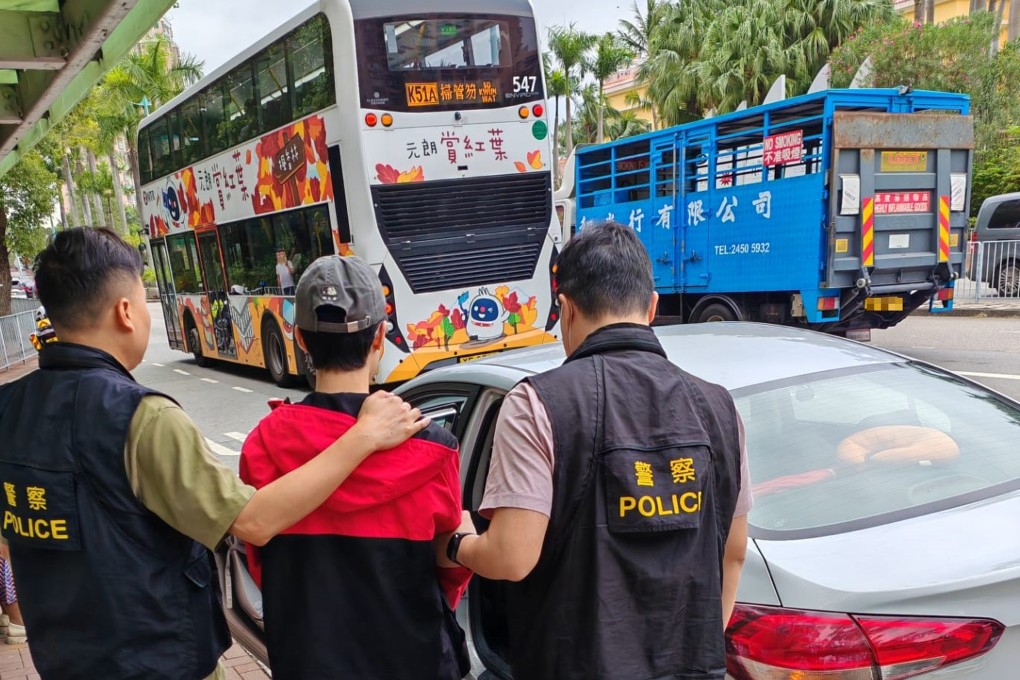 Hong Kong police have rounded up 20 men and impounded 14 vehicles, including a Porsche sports car, following a two-month operation on illegal street races in the New Territories. Photo: Handout
