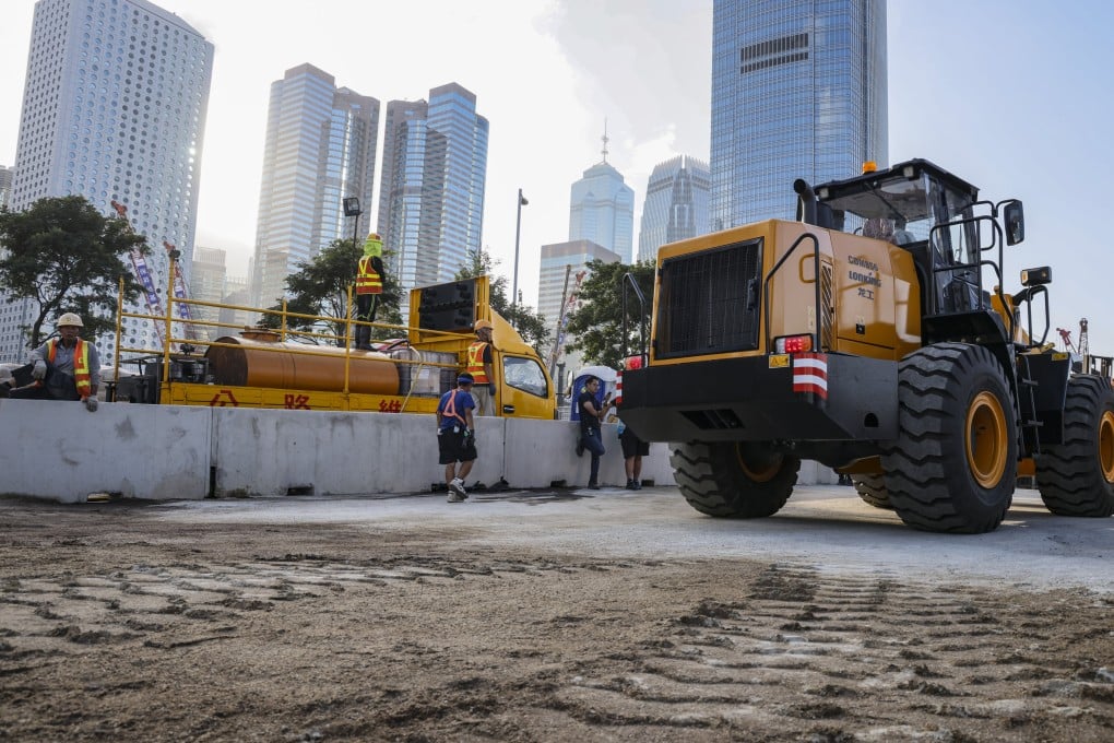 Staff make final preparations for Saturday’s FIA World Rallycross event, at the Central Harbourfront Event Space. Photo: Dickson Lee