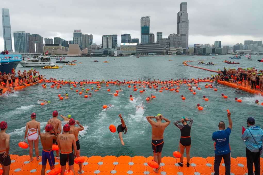 Professional and leisure swimmers descended on the Wan Chai pier on Sunday morning to compete in the event. Photo: Sam Tsang