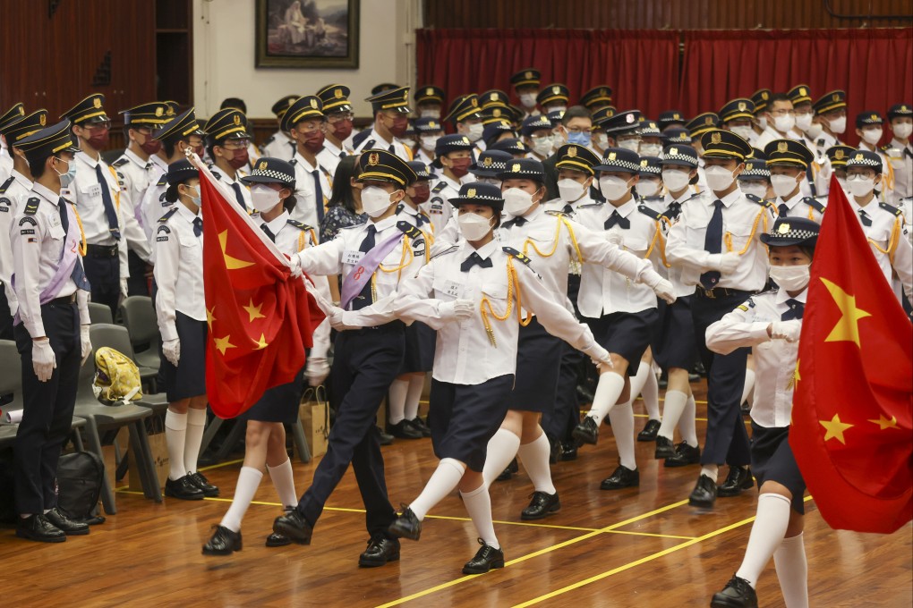 Hong Kong students taking part in a flag-bearing competition earlier this year. Photo: Jonathan Wong