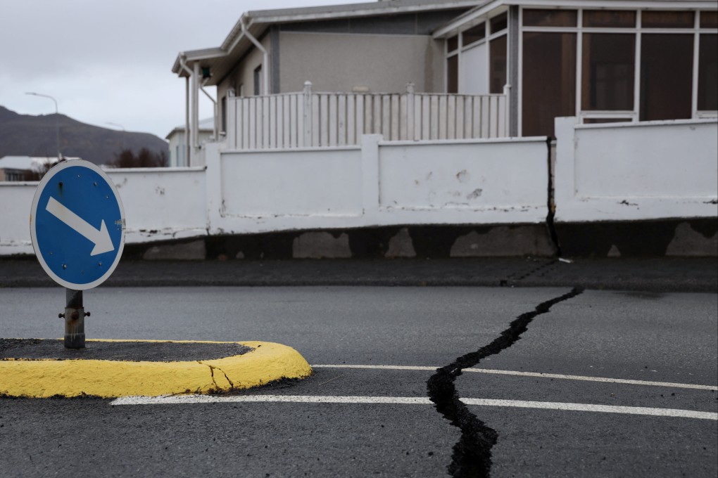 Cracks emerge on a road in Grindavik, Iceland, on Sunday. Photo: via Reuters