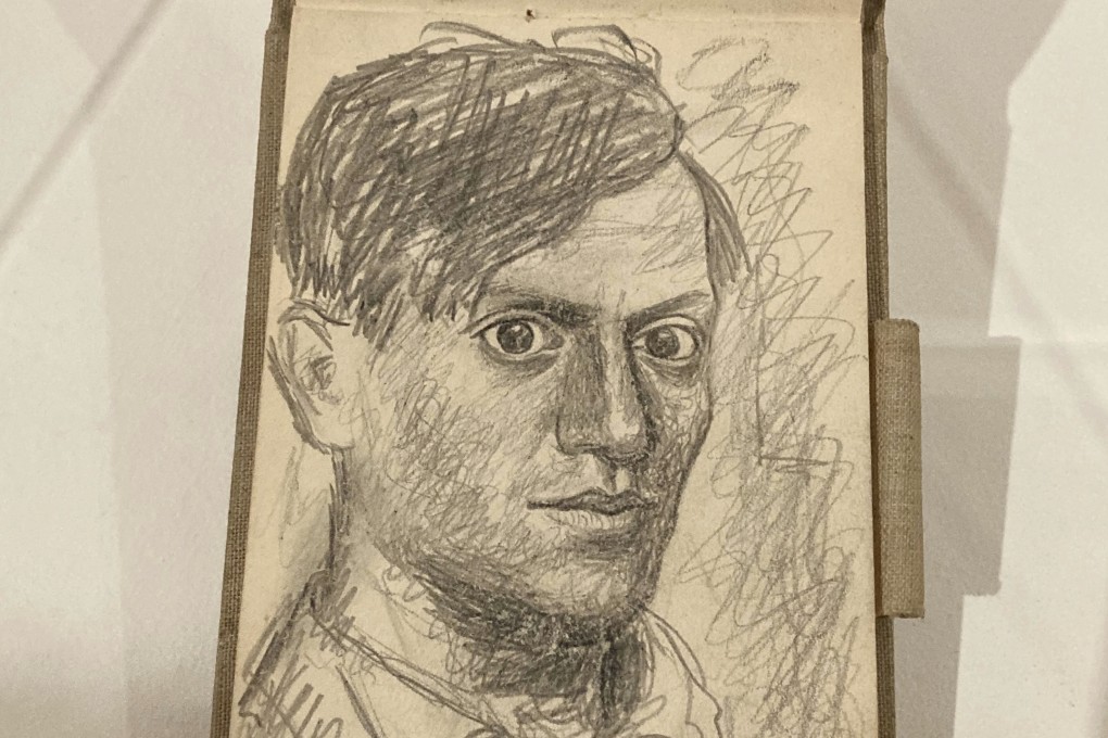A 1918 pencil self-portrait by Pablo Picasso, part  of “Picasso: 14 Sketchbooks,” an exhibition at New York’s Pace Gallery marking 50 years since the artist’s death. Photo: AP