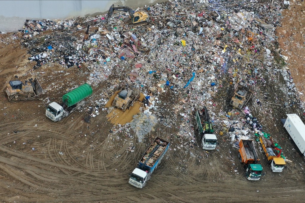 Part of North East New Territories landfill, in Ta Kwu Ling, is seen from the air on August 14, 2020. An estimated 60 tonnes of used rapid antigen test kits went into Hong Kong’s landfills every day during the Covid-19 pandemic, completely sidelining the city’s anti-plastic initiatives. Photo: Winson Wong