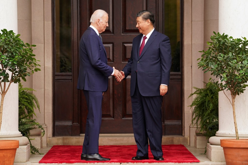 US President Joe Biden shakes hand with Chinese leader Xi Jinping before their meeting at the Filoli estate in Woodside, California, on Wednesday. Photo: AP